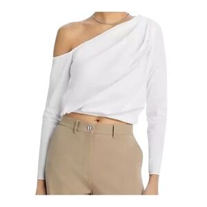 STAUD Top Womens Small‎ White Long Sleeve Crop Party  Cold Shoulder Blouse New